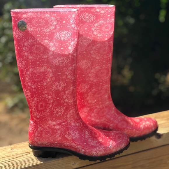 Pink Ugg Shaye Bandana Rain Boots Sz 6 - Picture 1 of 6